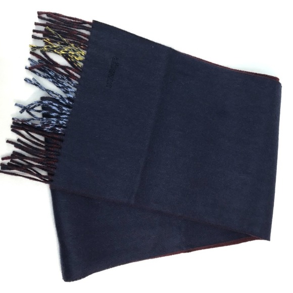 HERMES Alternate Stripe Muffler with Fringe Cashmere Unisex Multicolor/Navy - Picture 4 of 8